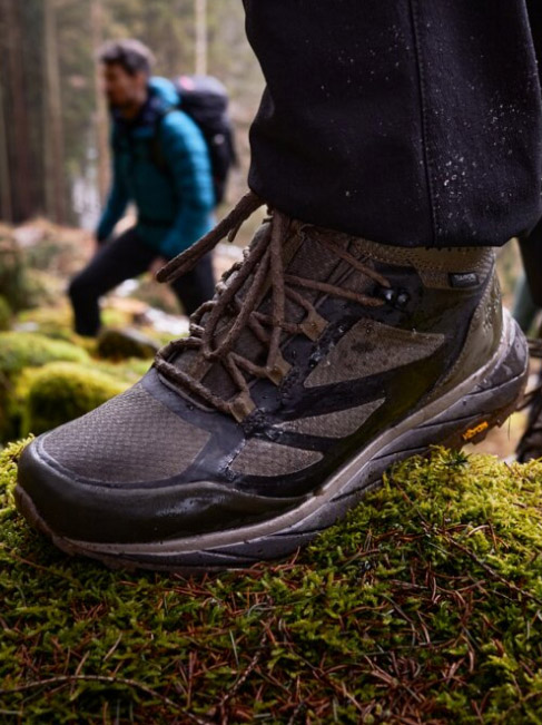 Schuh auf Waldboden
